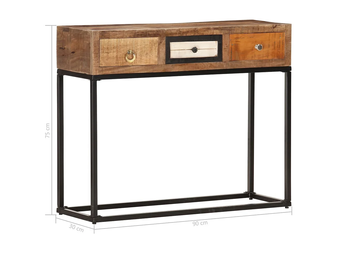 Tavolo Consolle Oro 90x30x75 cm in Legno Massello di Recupero