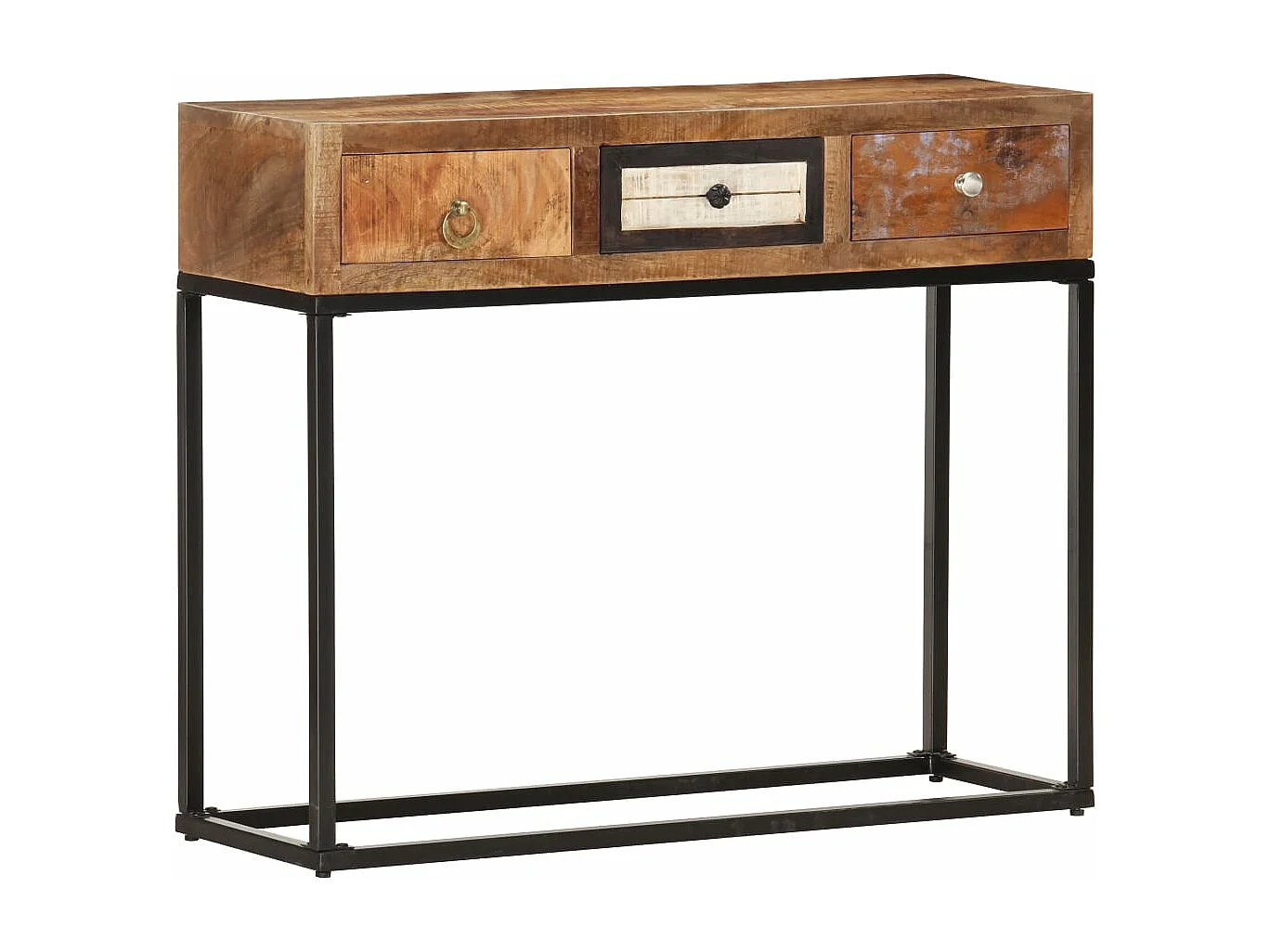 Tavolo Consolle Oro 90x30x75 cm in Legno Massello di Recupero