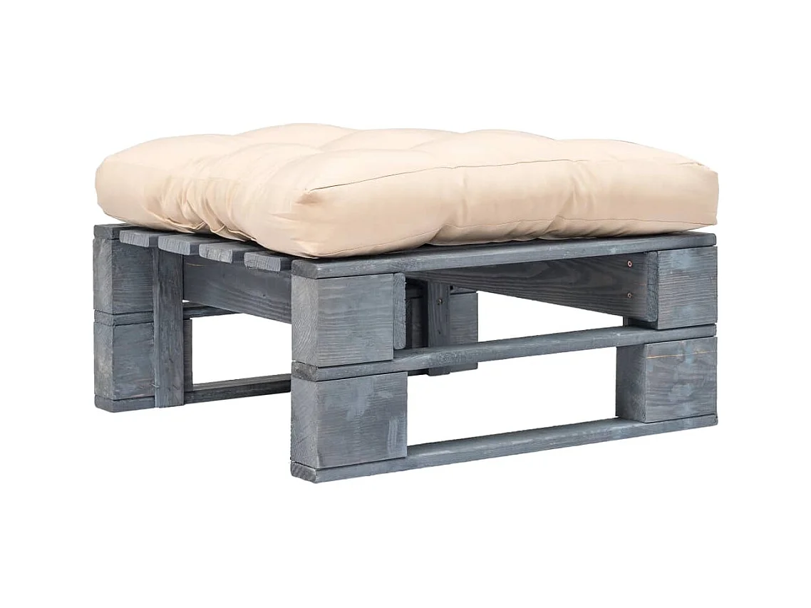 Repose-pied palette de jardin avec coussin en sable gris bois
