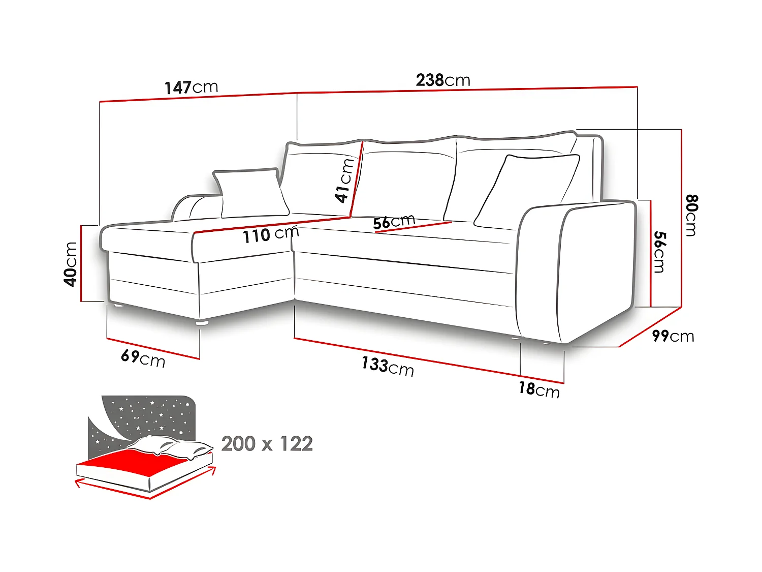 Canapé d'angle convertible KRISTO en velours côtelé gris