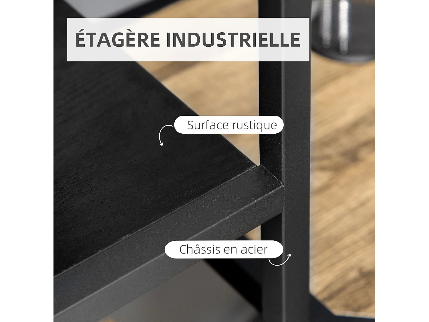 Bibliothèque étagère de rangement à 7 niveaux style industriel acier bois noir