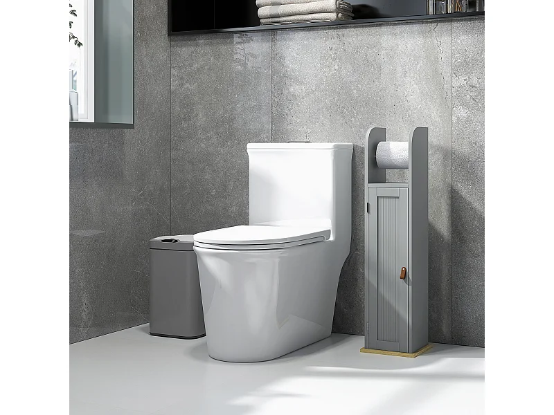 Support papier toilette - porte-papier toilette - armoire pour papier toilette - porte, 2 étagères, sortie papier gris bois clair