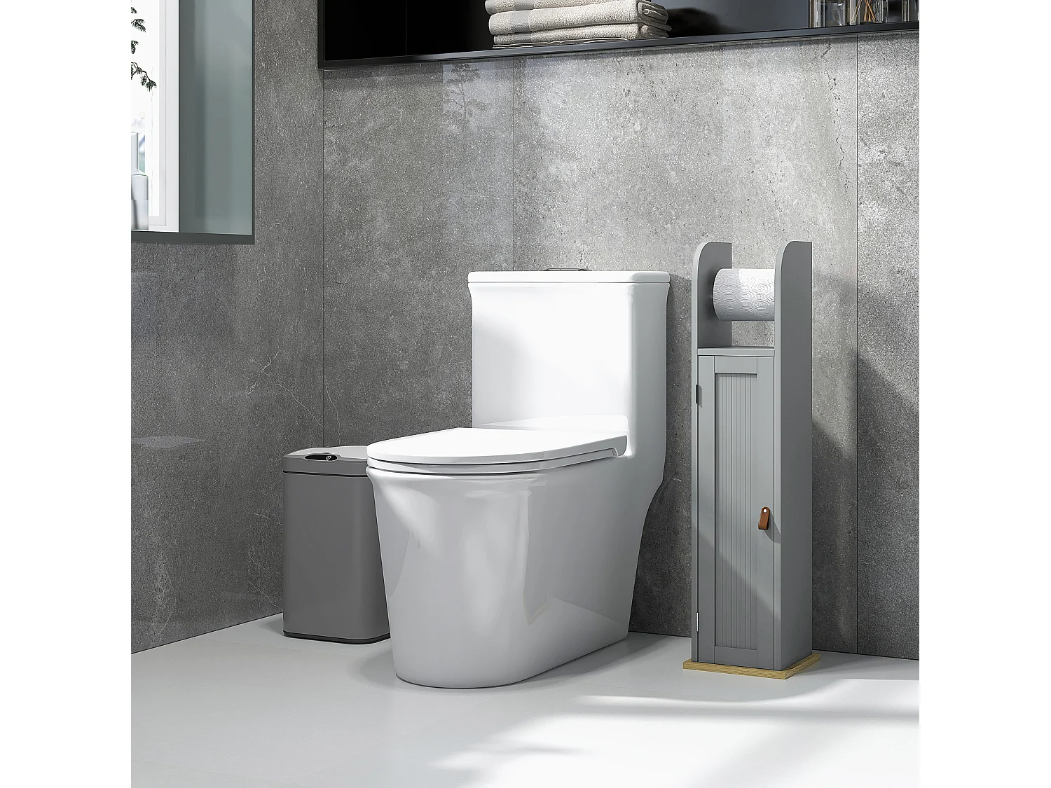 Support papier toilette - porte-papier toilette - armoire pour papier toilette - porte, 2 étagères, sortie papier gris bois clair