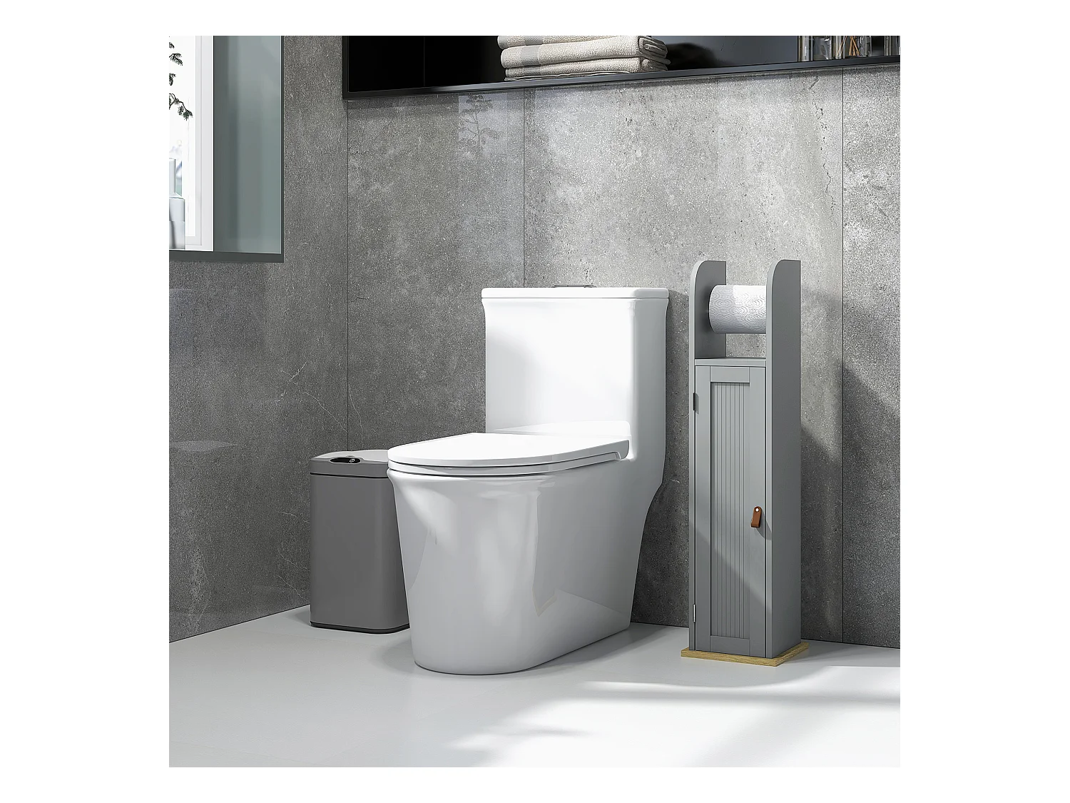 Support papier toilette - porte-papier toilette - armoire pour papier toilette - porte, 2 étagères, sortie papier gris bois clair
