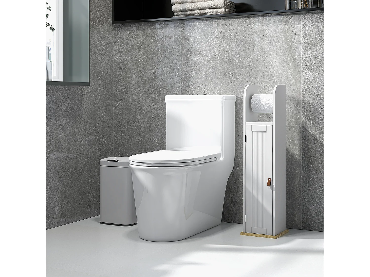 Support papier toilette - porte-papier toilette - armoire pour papier toilette - porte, 2 étagères, sortie papier blanc bois clair