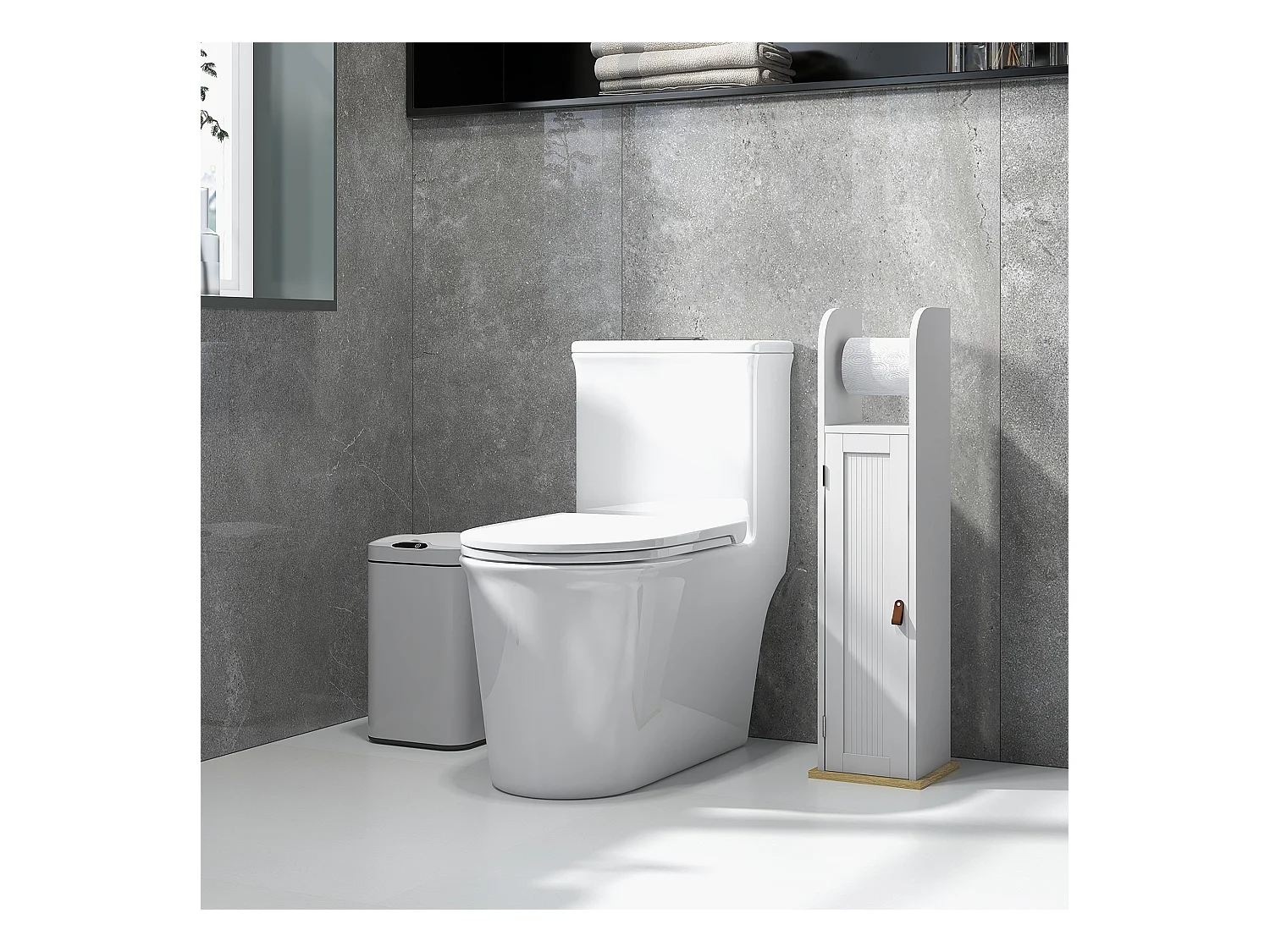 Support papier toilette - porte-papier toilette - armoire pour papier toilette - porte, 2 étagères, sortie papier blanc bois clair