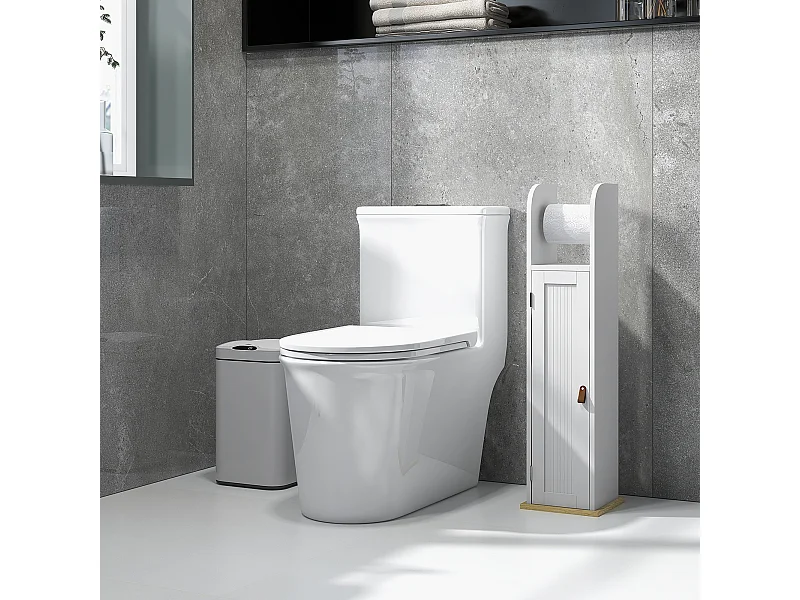 Support papier toilette - porte-papier toilette - armoire pour papier toilette - porte, 2 étagères, sortie papier blanc bois clair