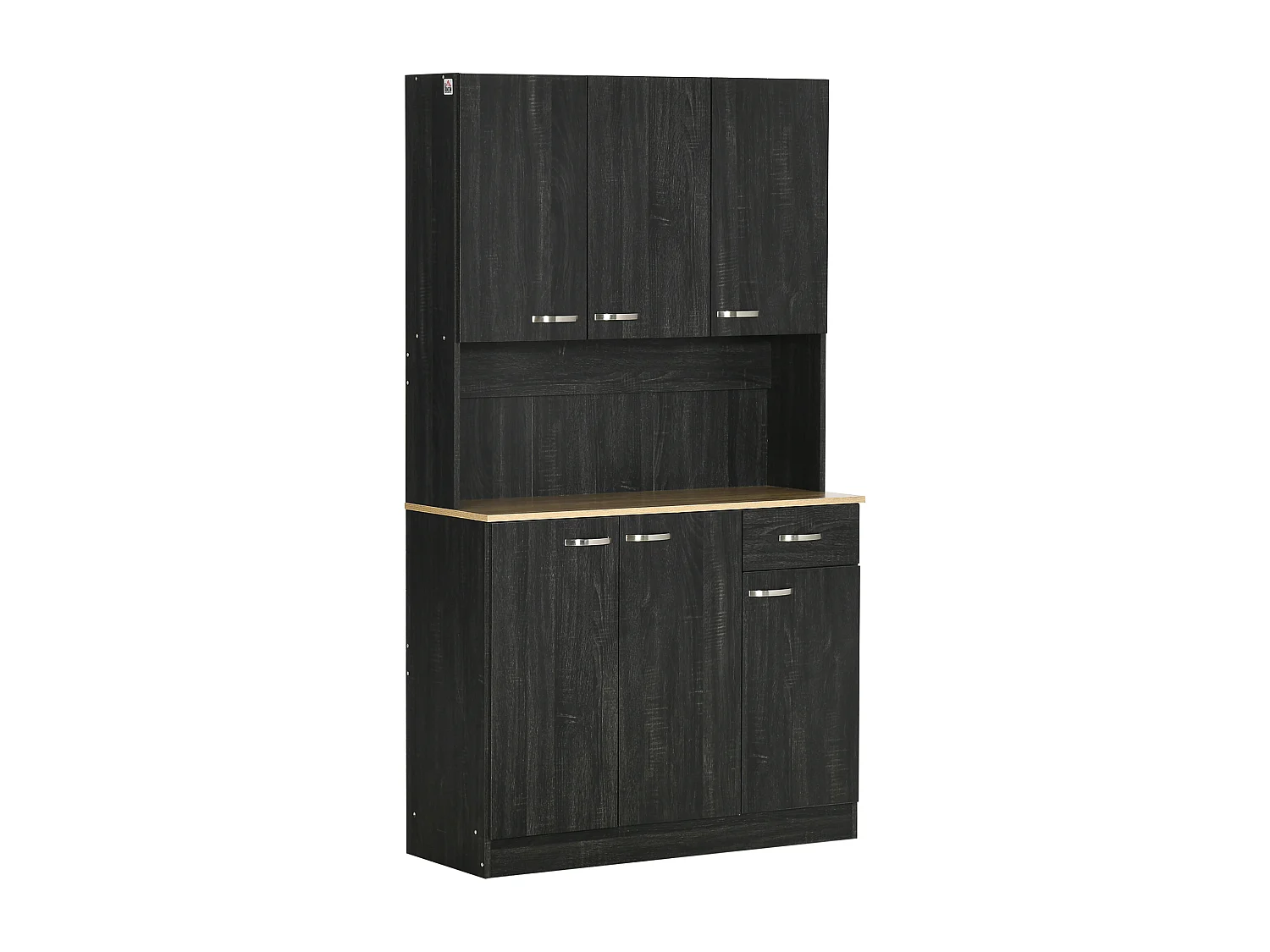 Armoire de cuisine contemporaine multi-rangement 6 portes 1 tiroir + grand plateau dim. 101L x 39l x 180H cm panneaux particules bois noir