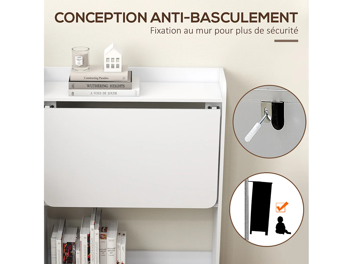 Bureau mural pliable d'appoint table murale rabattable suspendue avec bibliothèque 3 étagères panneaux blanc