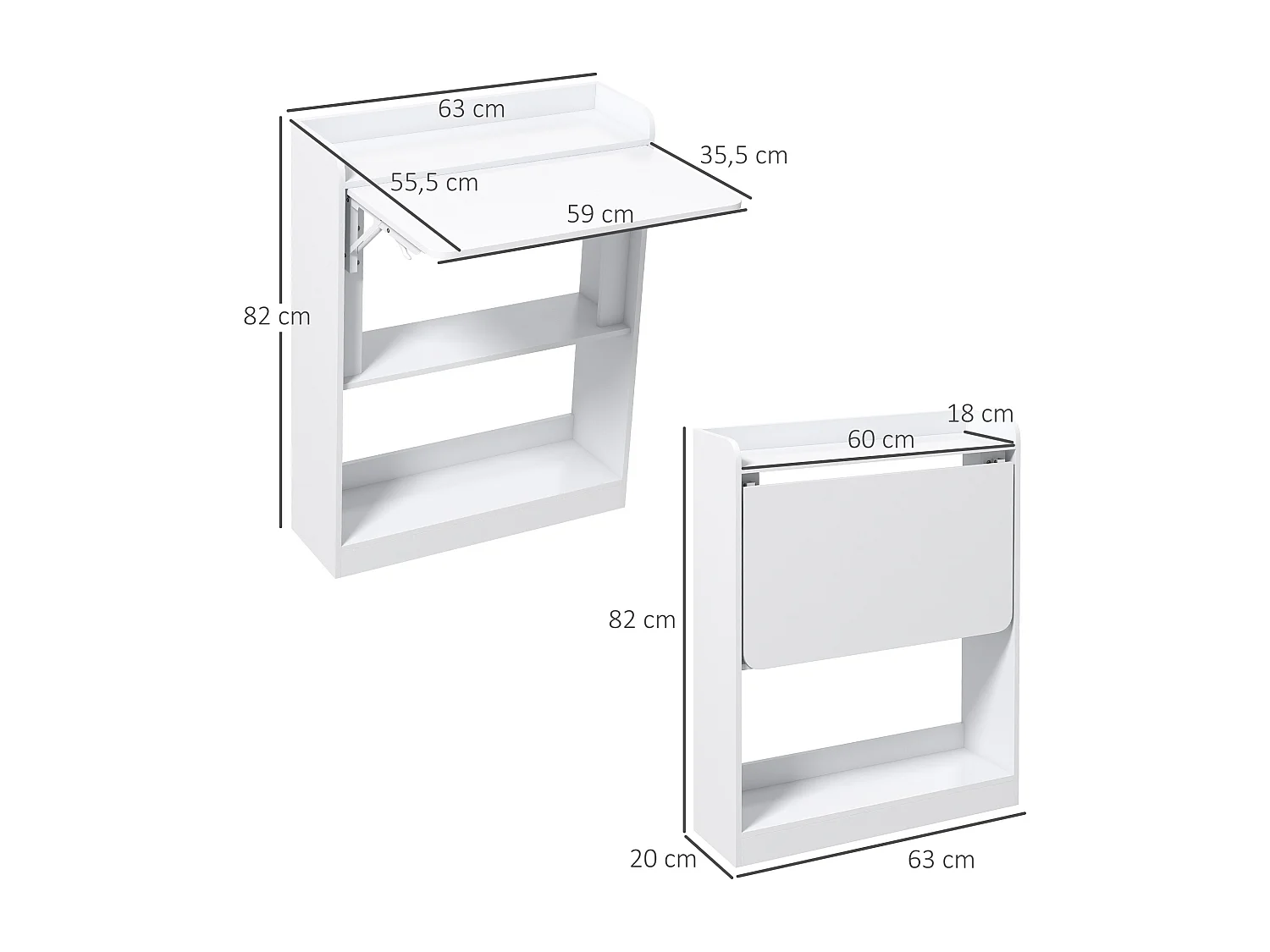 Bureau mural pliable d'appoint table murale rabattable suspendue avec bibliothèque 3 étagères panneaux blanc