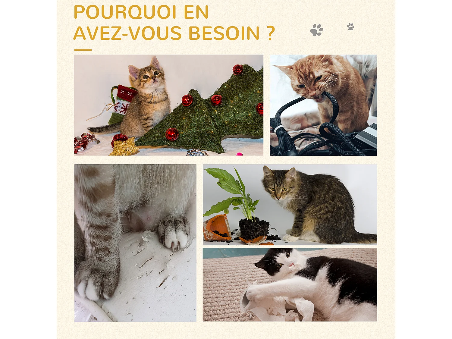 Arbre à chat griffoir 2 niveaux H. 49 cm - poteau sisal, plateforme observation, jeu de boule suspendue - jute polyester beige