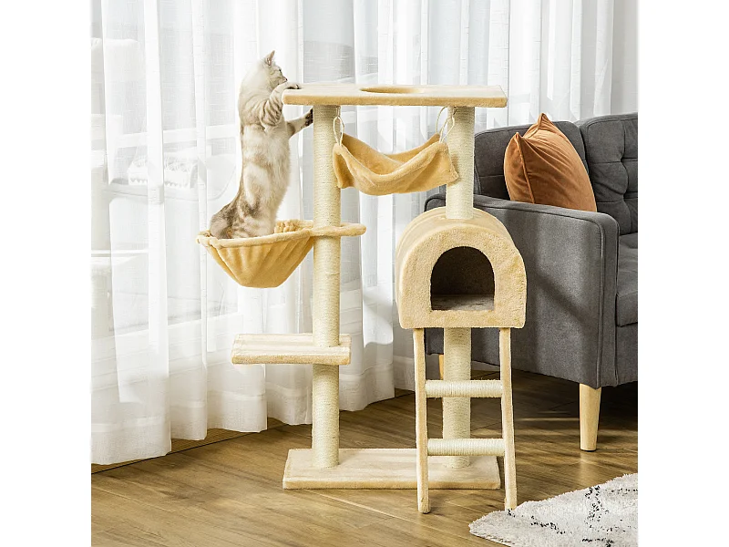 Arbre à chat griffoir arbre à grimper tour de jeu stable à plusieurs niveaux centre d'activités hauteur 98 cm beige