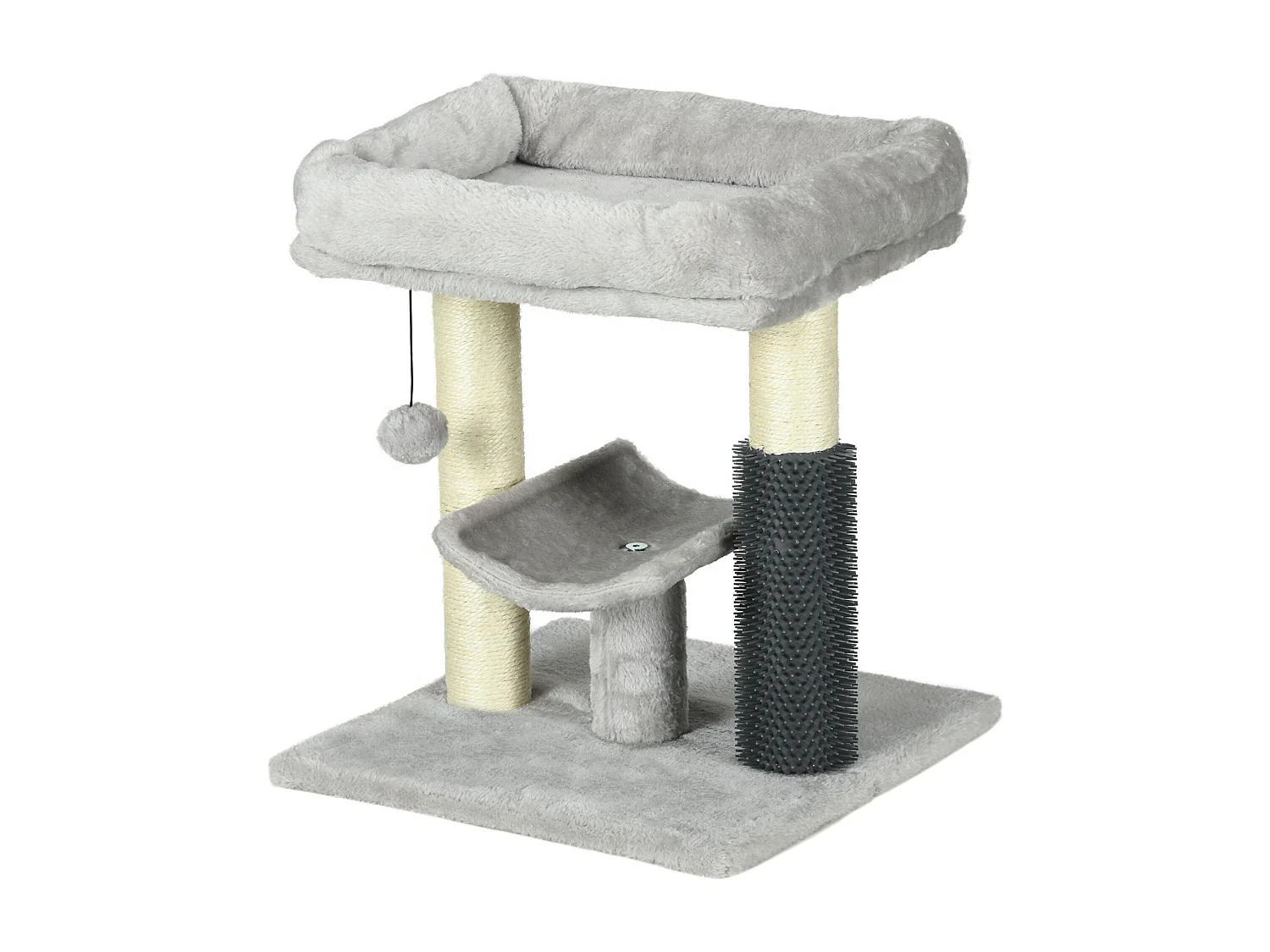 Arbre à chat griffoirs sisal naturel et massant plateforme panier jeu boule suspendue peluche gris