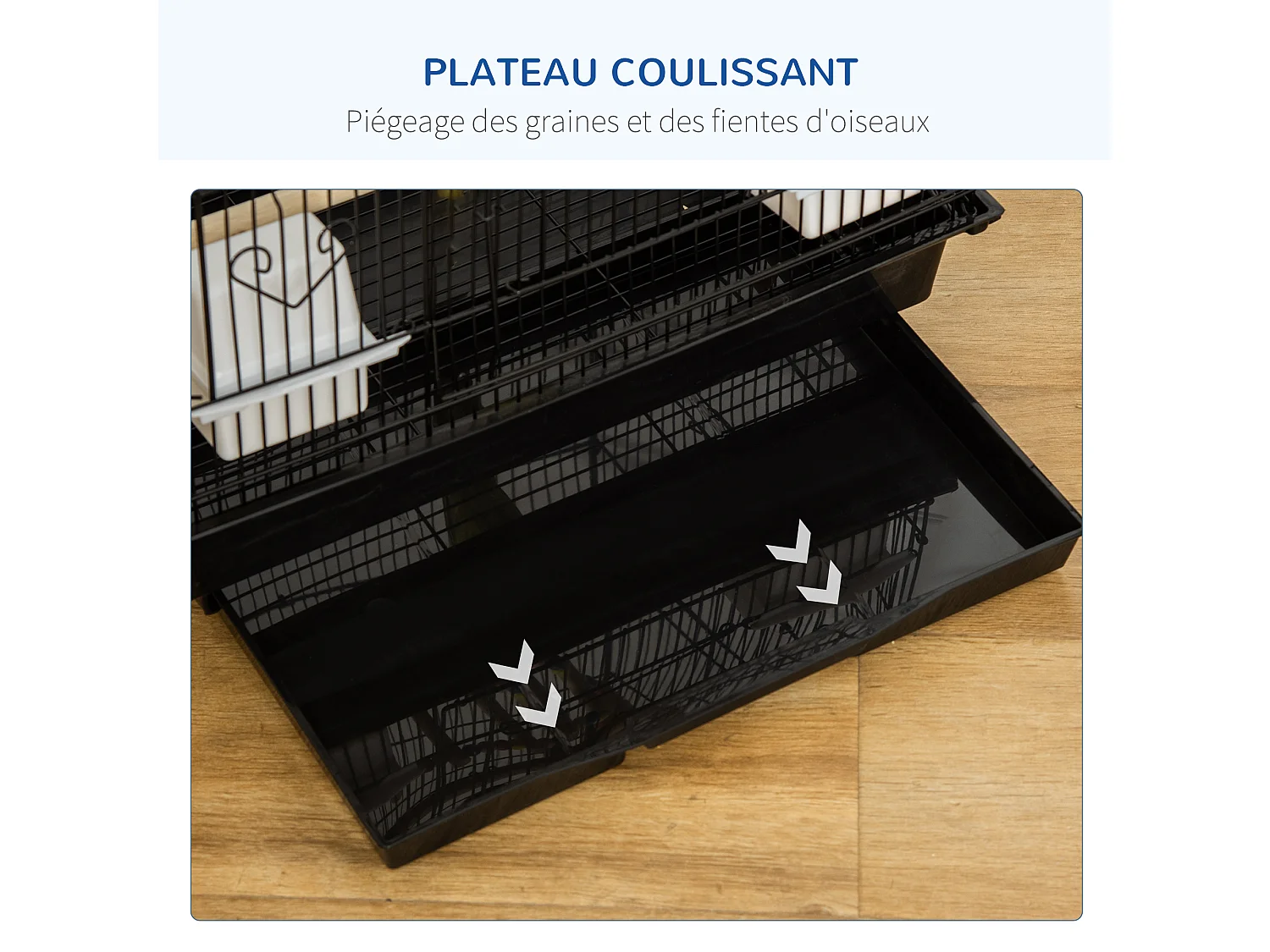 Cage à oiseaux volière 46 x 36 x 100 cm - 2 portes, 9 trappes, plateau déjection, nombreux accessoires - noir
