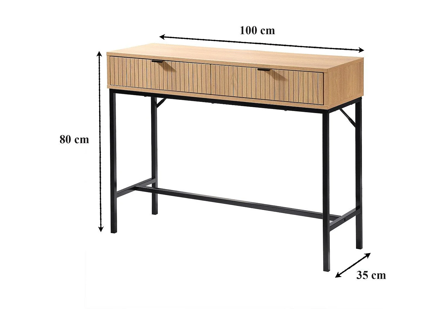 Console 2 Cassetti Frontale Effetto Legno a Scanalature - L100 cm