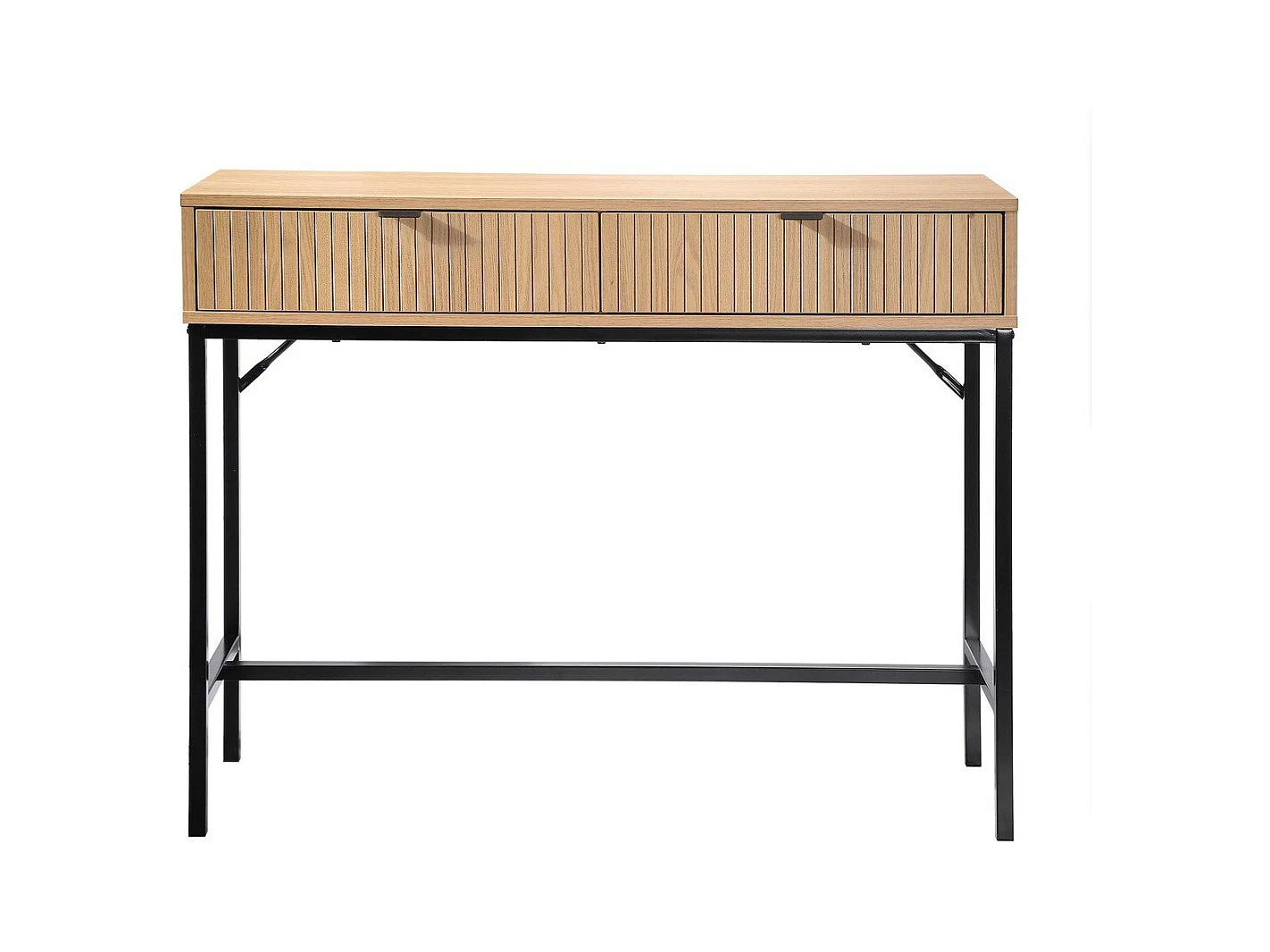 Console 2 Tiroirs Façade Effet Bois Rainuré L100 x H80 cm - TARA