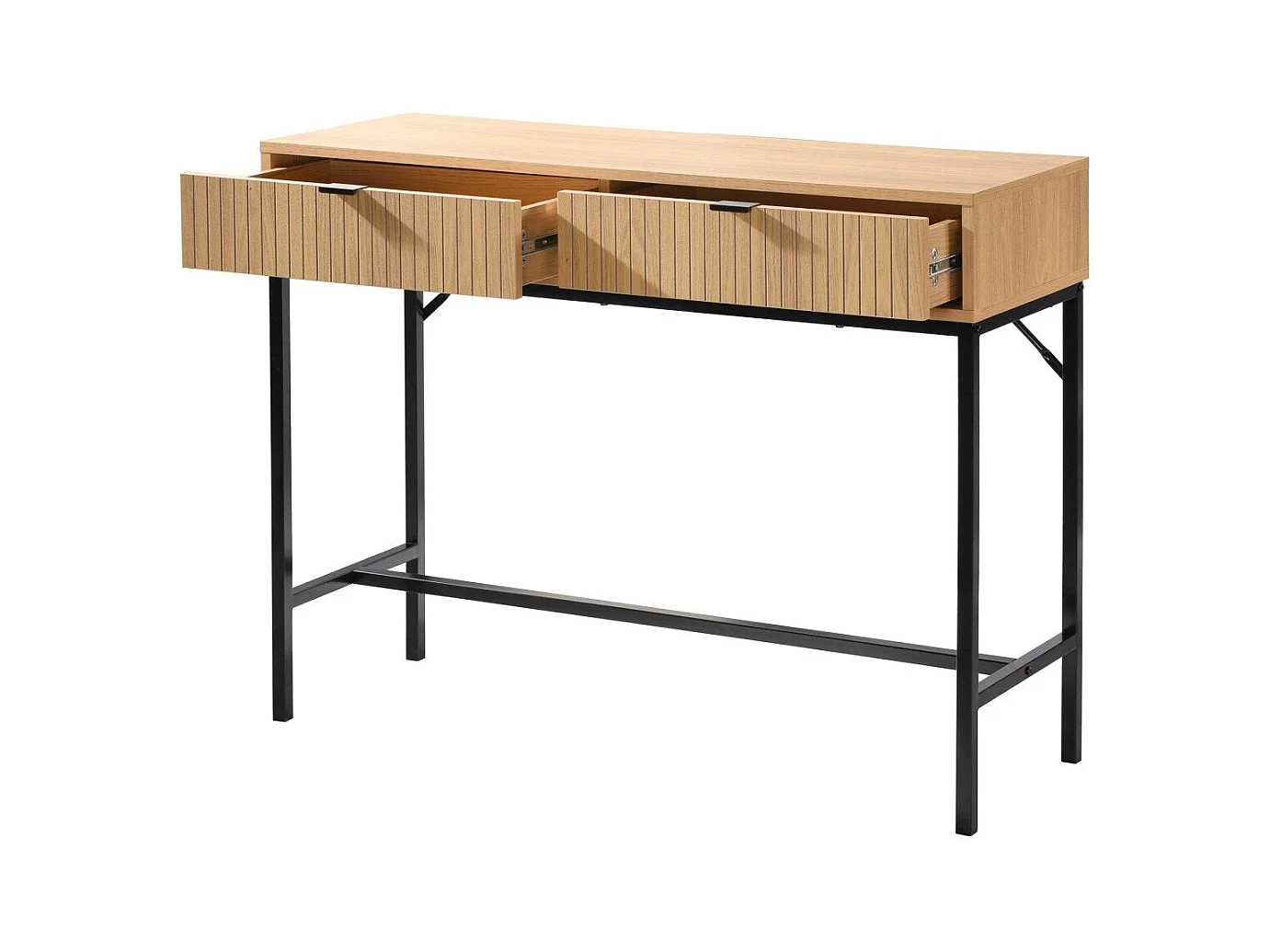 Konsole 2 Schubladen Front Effekt Holz mit Rillen - L100 x H80 cm