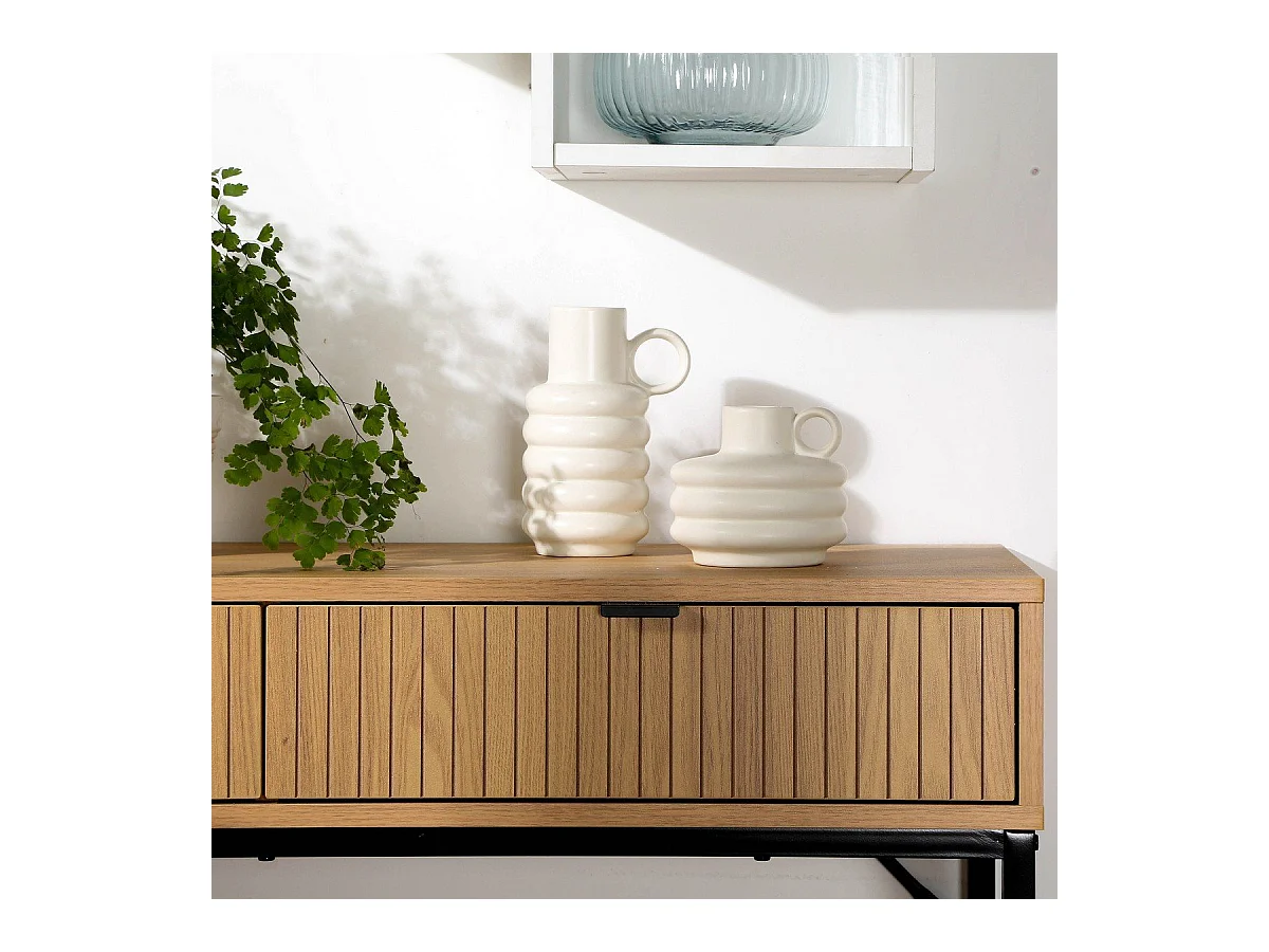 Konsole 2 Schubladen Front Effekt Holz mit Rillen - L100 x H80 cm