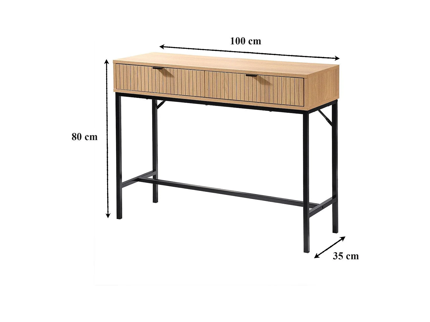 Konsole 2 Schubladen Front Effekt Holz mit Rillen - L100 x H80 cm