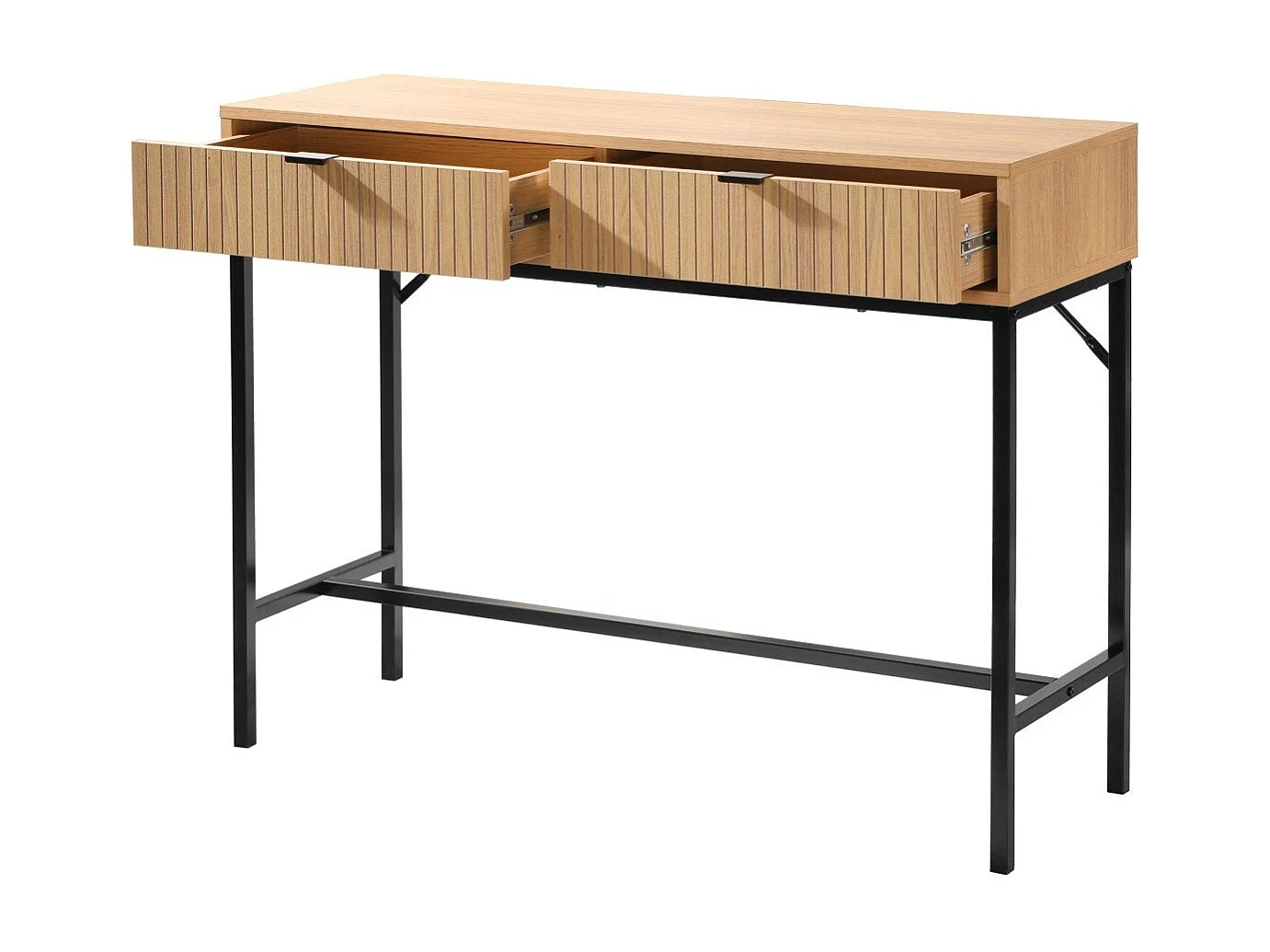 Console 2 Laden - Voorkant Met Geribbeld Houten Effect - Industriële Stijl - L100 x H80 cm