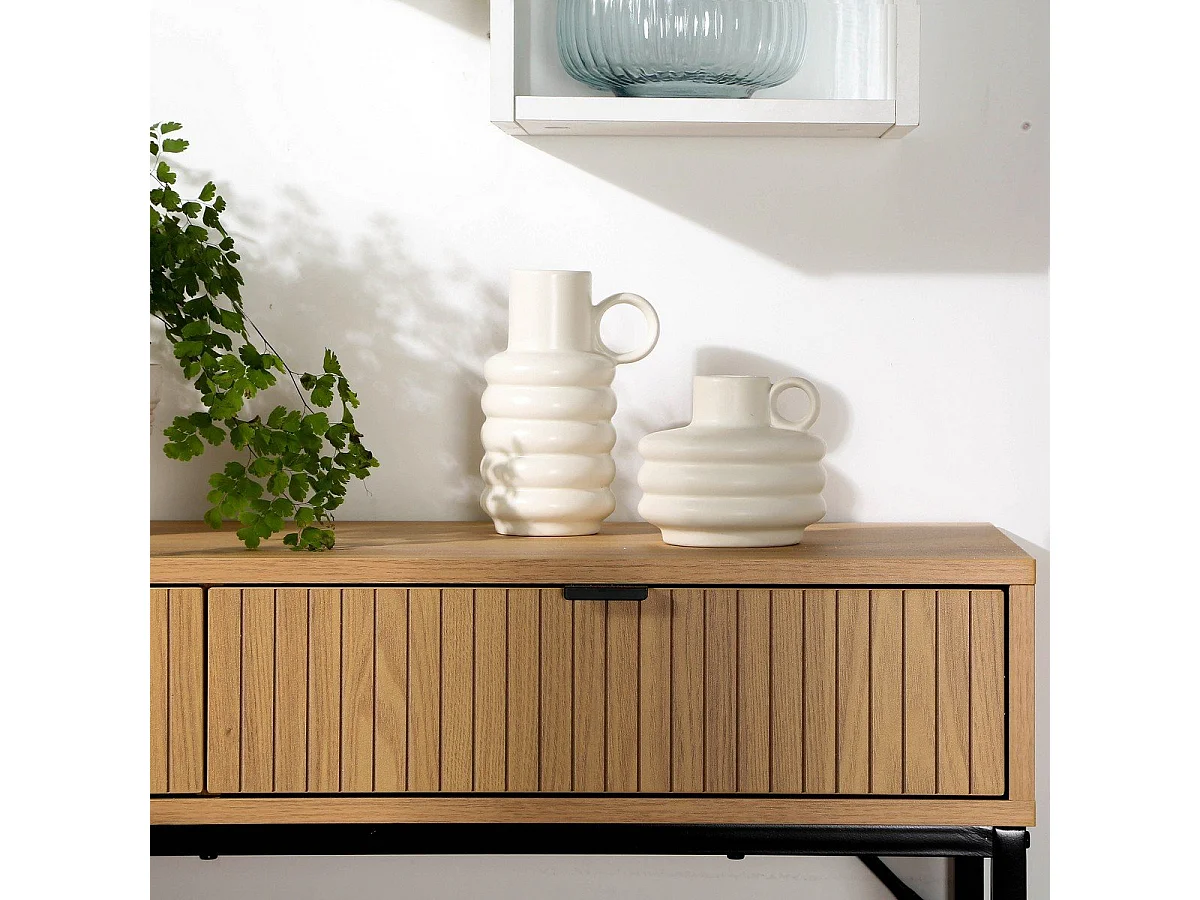 Consola 2 Cajones Frontal Efecto Madera Ranurada - L100 x H80 cm