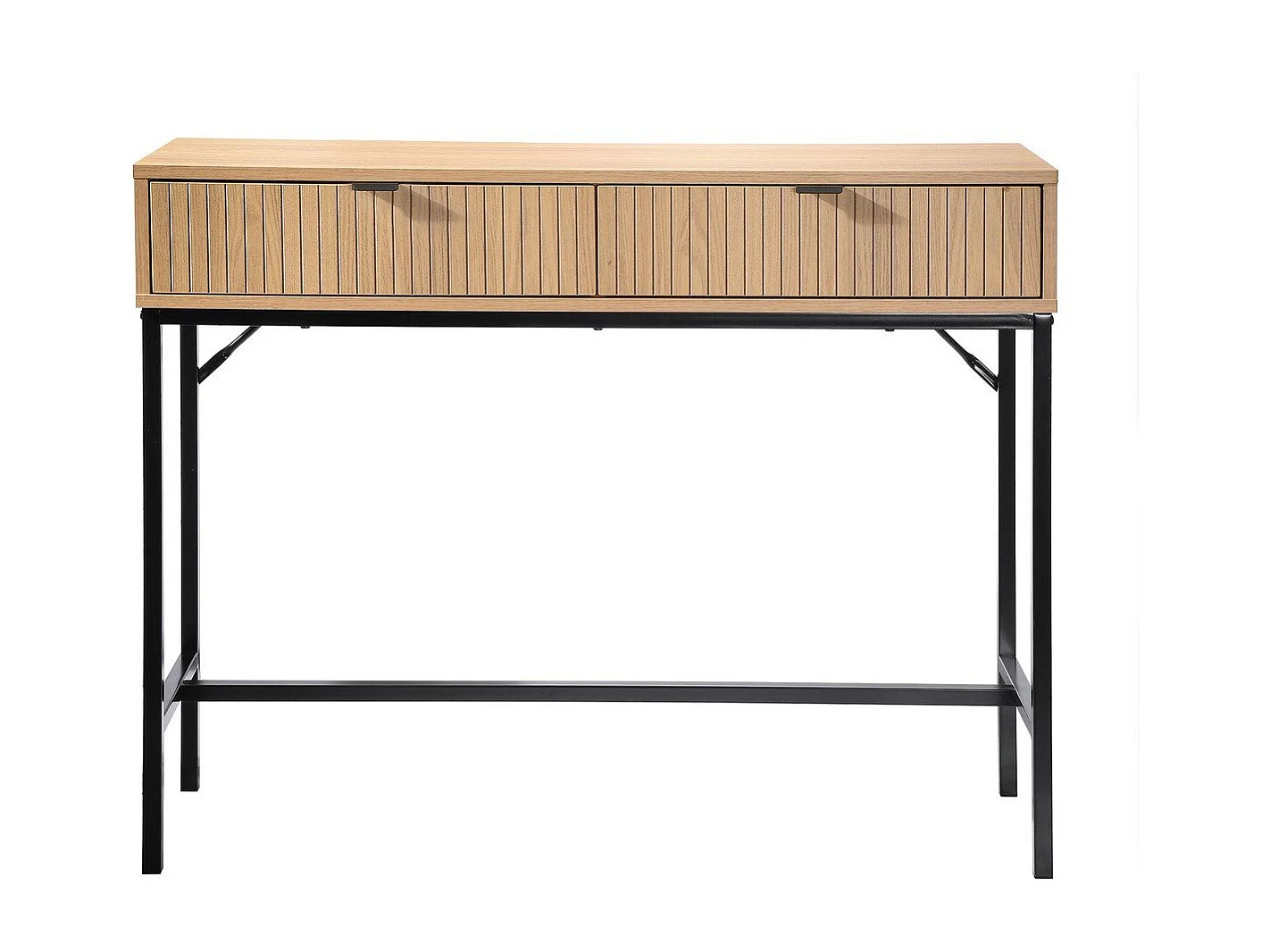 Console table with 2 drawers, grooved wood-effect front, 100cm wide x 80cm high - TARA