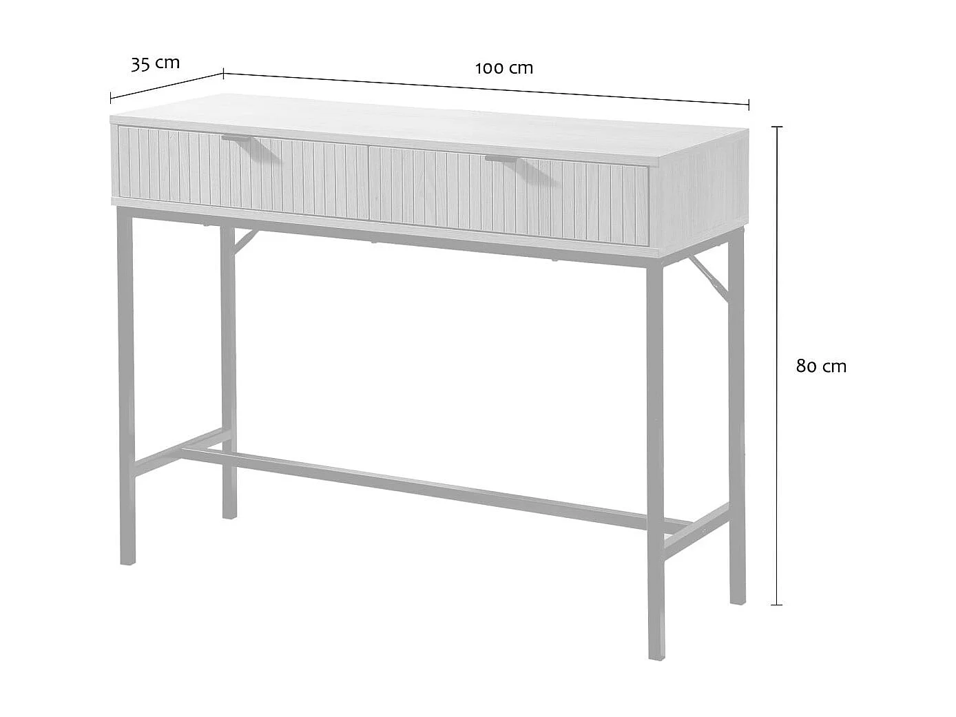 Console table with 2 drawers, grooved wood-effect front, 100cm wide x 80cm high - TARA
