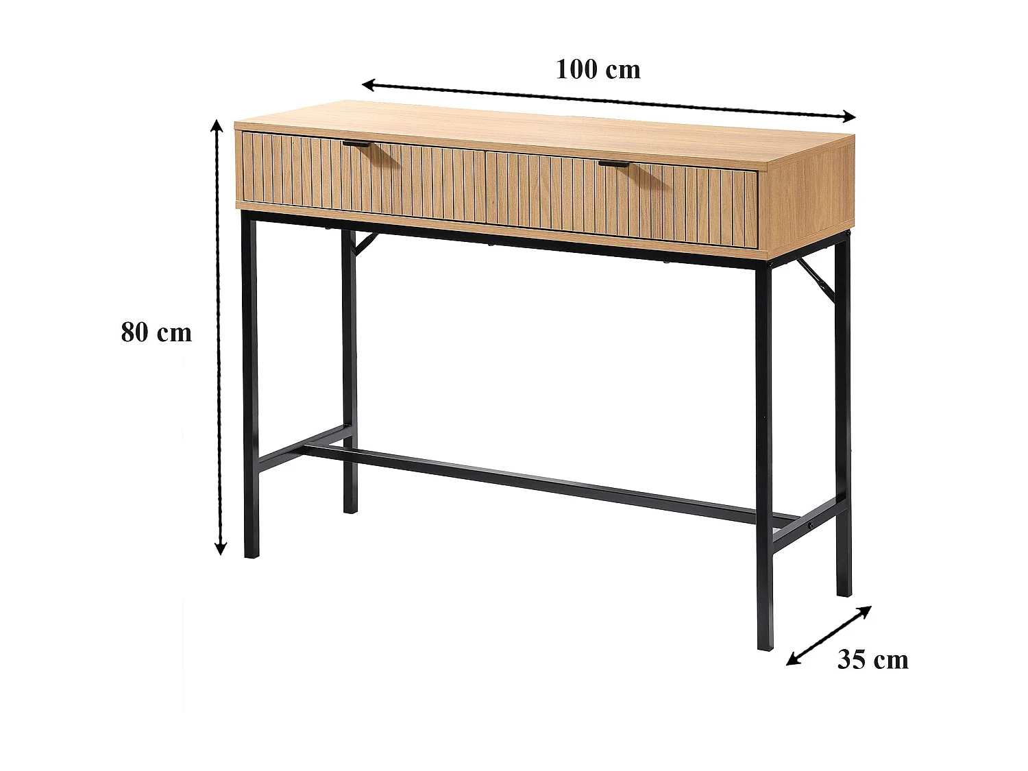 Console table with 2 drawers, grooved wood-effect front, 100cm wide x 80cm high - TARA