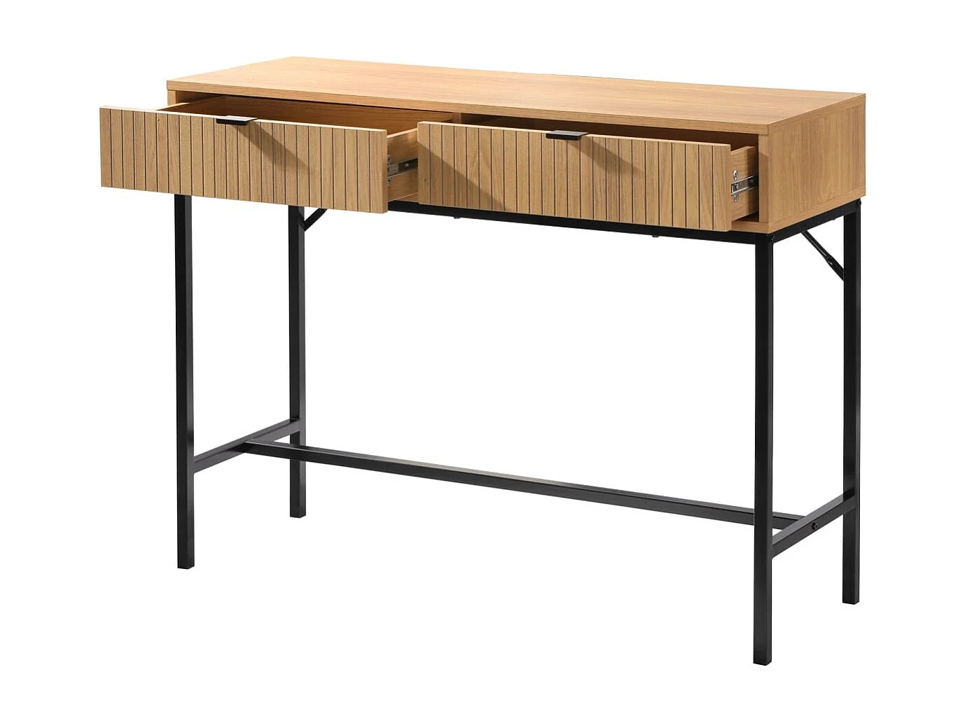 Console table with 2 drawers, grooved wood-effect front, 100cm wide x 80cm high - TARA