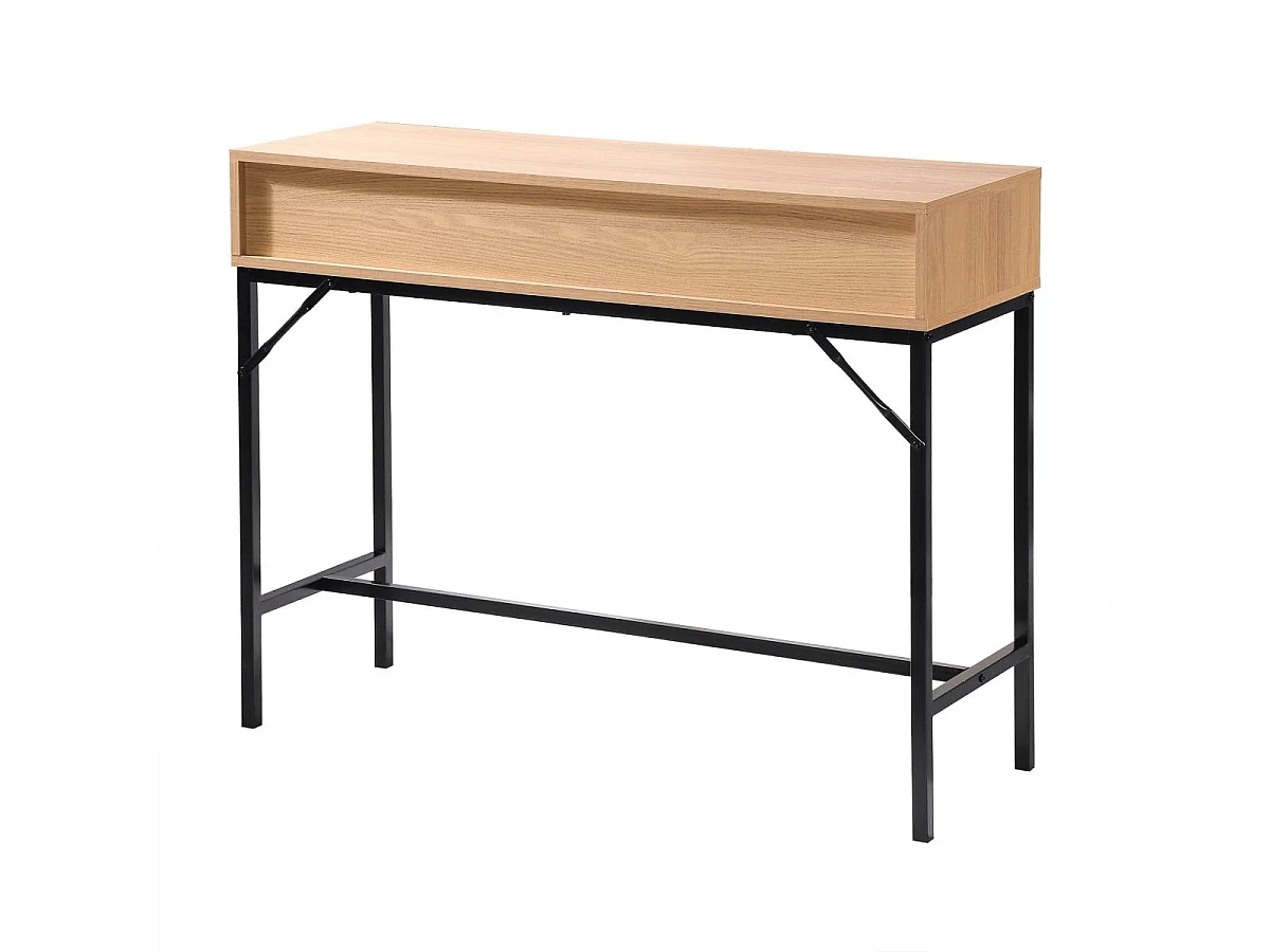 Console table with 2 drawers, grooved wood-effect front, 100cm wide x 80cm high - TARA