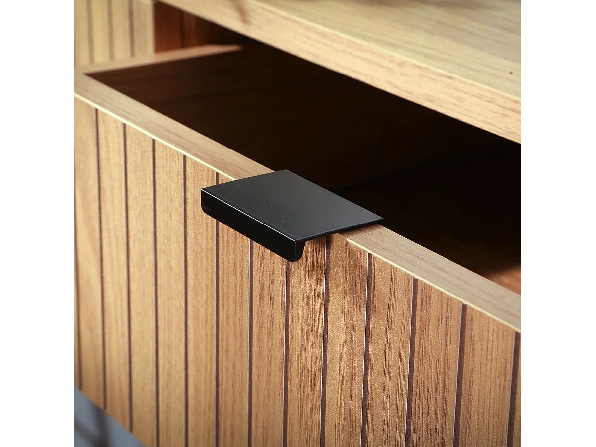 Console table with 2 drawers, grooved wood-effect front, 100cm wide x 80cm high - TARA