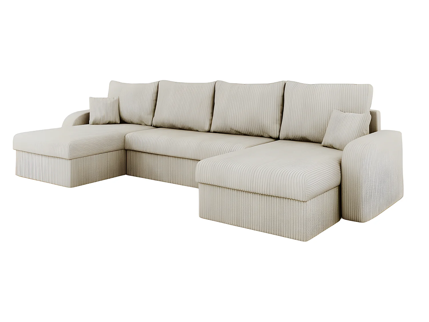 Canapé d'angle panoramique convertible KRISTOFER en velours côtelé beige