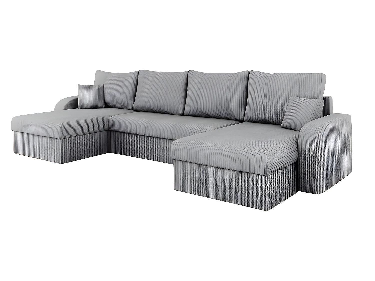 Canapé d'angle panoramique convertible KRISTOFER en velours côtelé gris