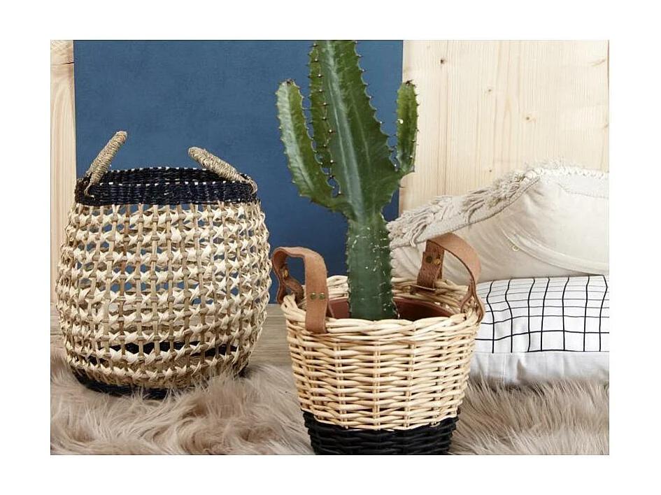 Corbeilles en osier naturel et noir (lot de 3)