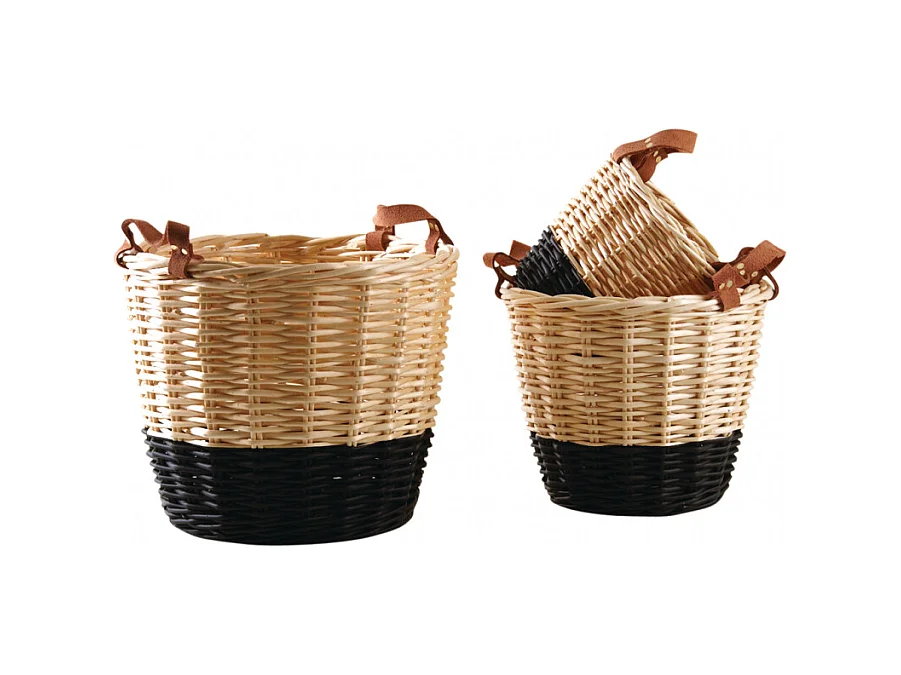 Corbeilles en osier naturel et noir (lot de 3)