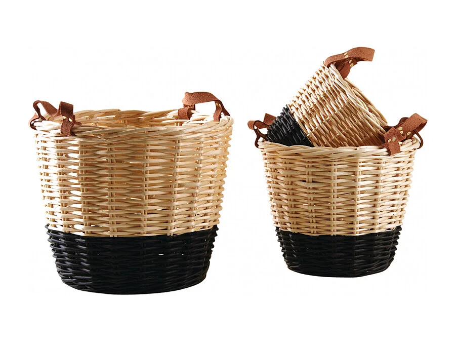Corbeilles en osier naturel et noir (lot de 3)