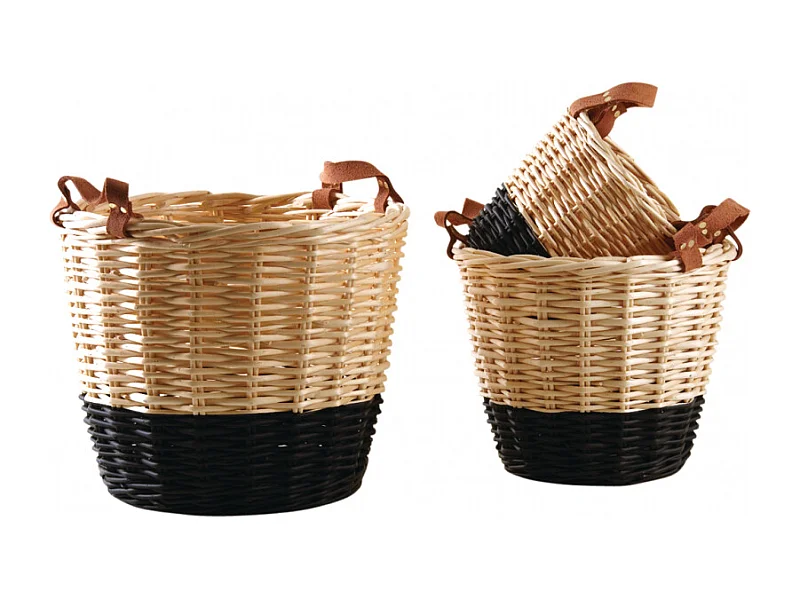 Corbeilles en osier naturel et noir (lot de 3)