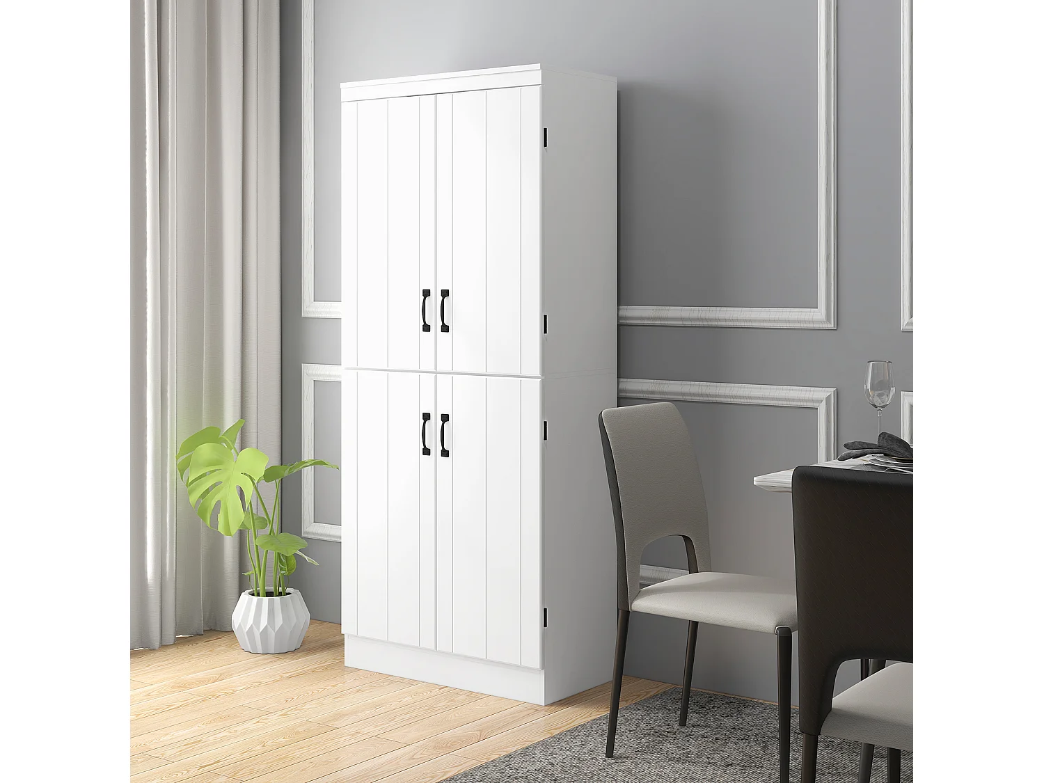 Armoire de cuisine buffet de salle à manger avec 4 portes 6 étagères de rangement style moderne 76 x 40 x 177 cm blanc