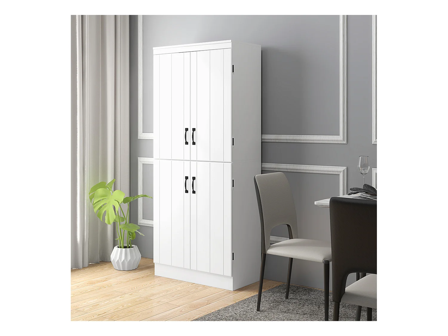Armoire de cuisine buffet de salle à manger avec 4 portes 6 étagères de rangement style moderne 76 x 40 x 177 cm blanc