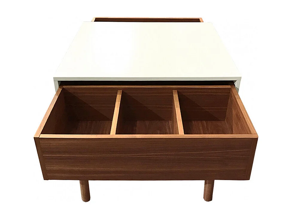 Table basse plaquée noyer et plateau coulissant crème - ZOULI 7484