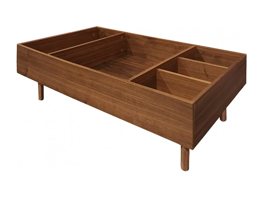 Table basse plaquée noyer et plateau coulissant crème - ZOULI 7484