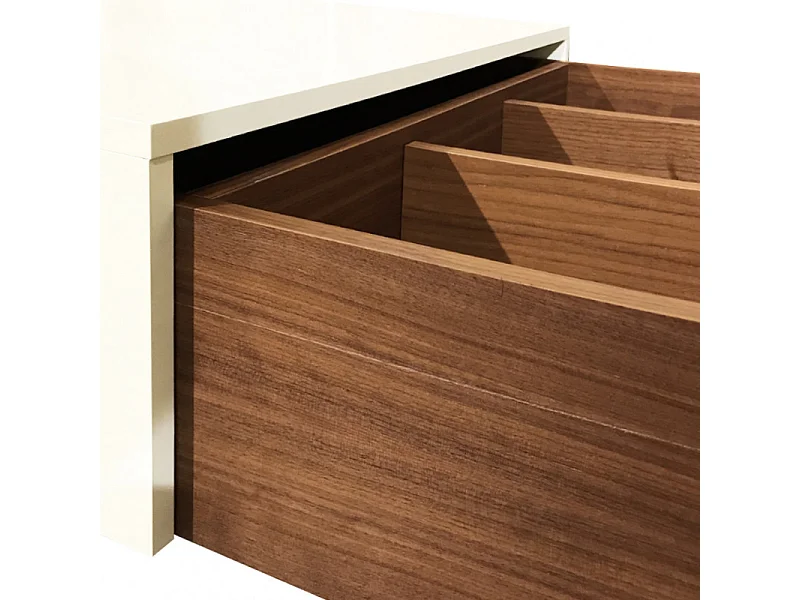 Table basse plaquée noyer et plateau coulissant crème - ZOULI 7484