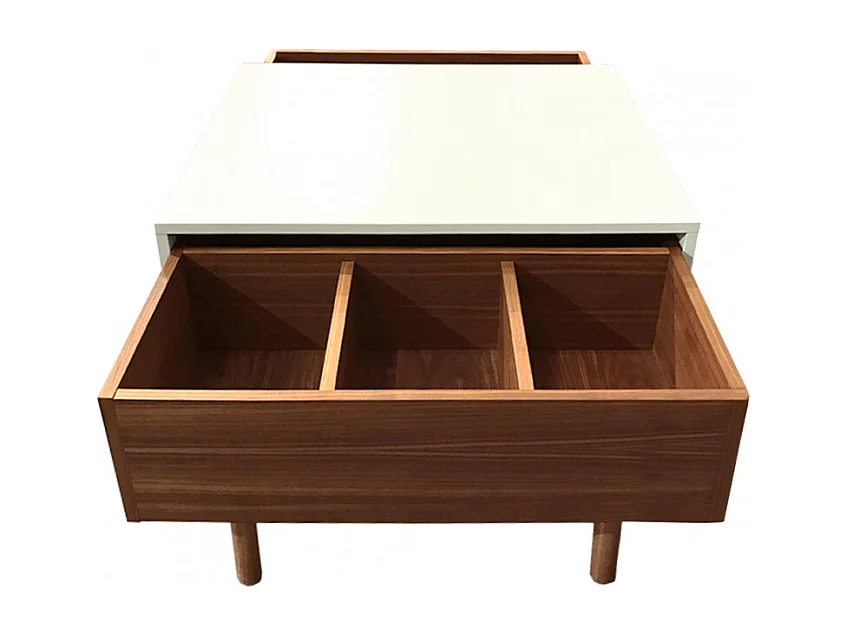 Table basse plaquée noyer et plateau coulissant crème - ZOULI 7484