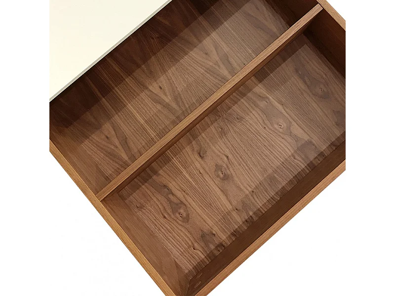 Table basse plaquée noyer et plateau coulissant crème - ZOULI 7484