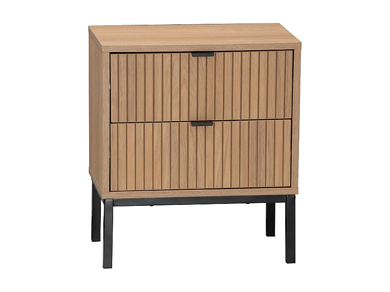 Table de Chevet 2 Tiroirs Effet Bois Rainuré H51cm - TARA