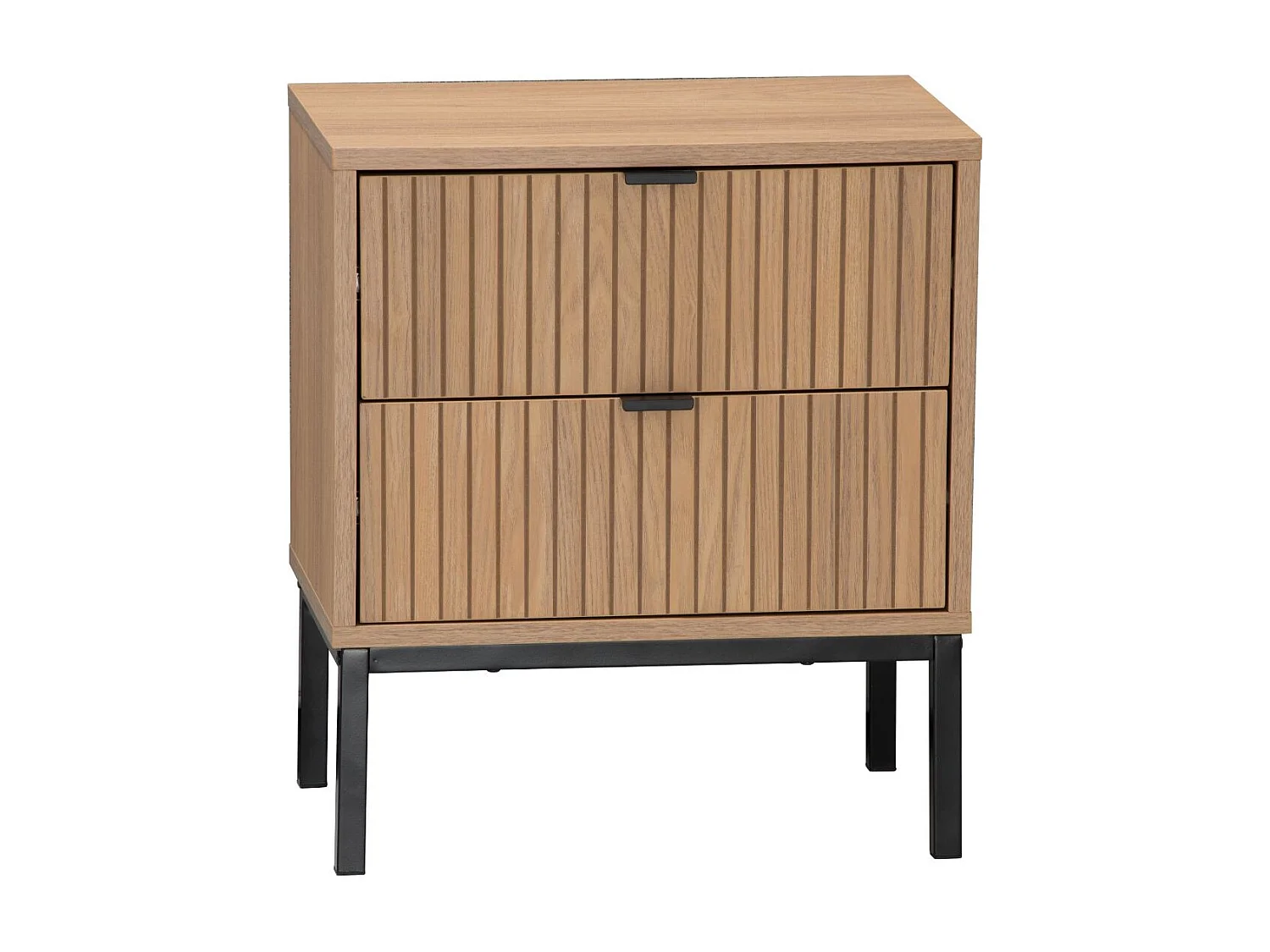 Table de Chevet 2 Tiroirs Effet Bois Rainuré H51cm - TARA