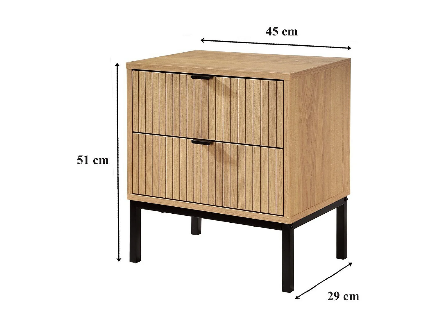 Table de Chevet 2 Tiroirs Effet Bois Rainuré H51cm - TARA