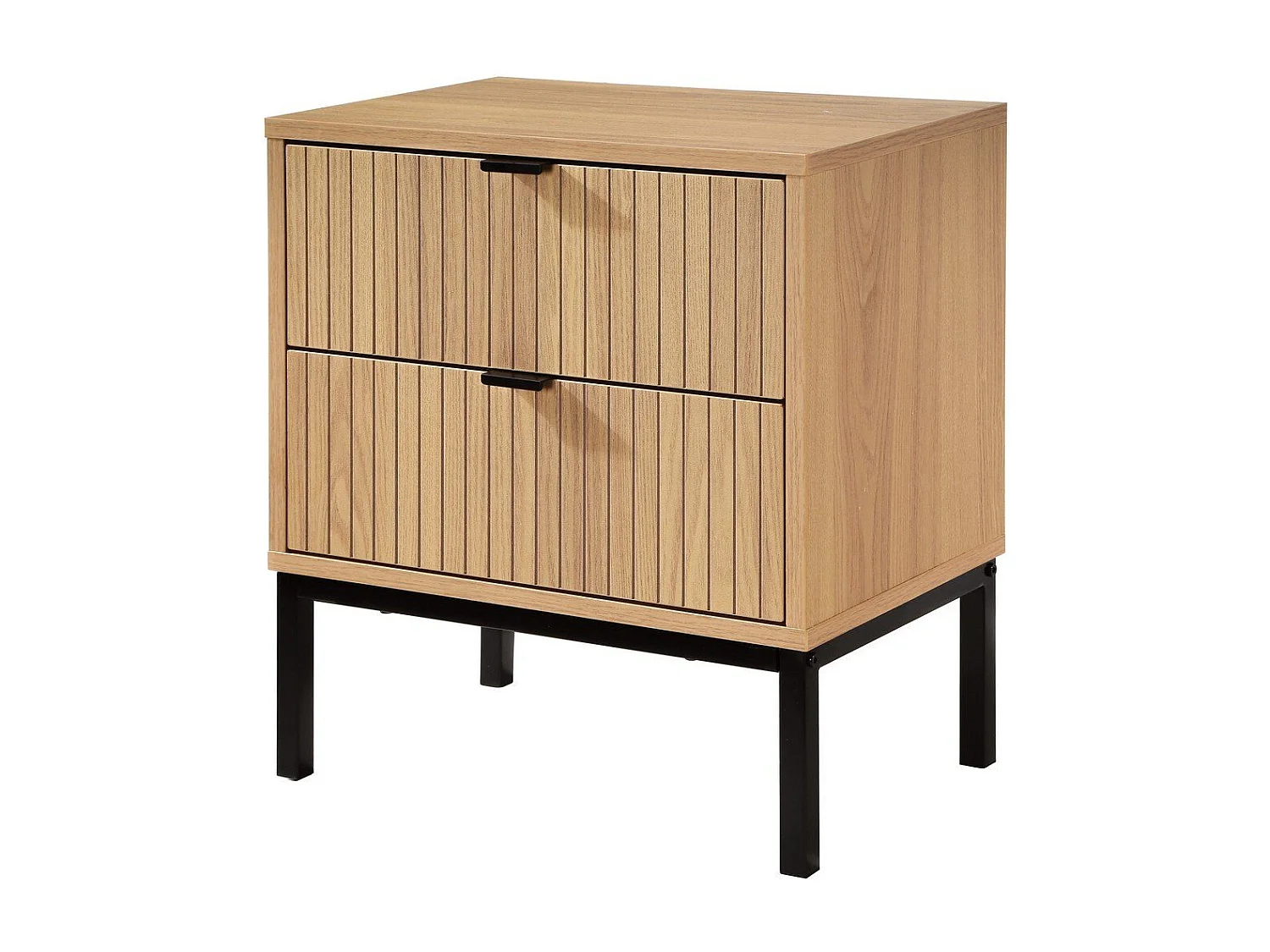 Table de Chevet 2 Tiroirs Effet Bois Rainuré H51cm - TARA