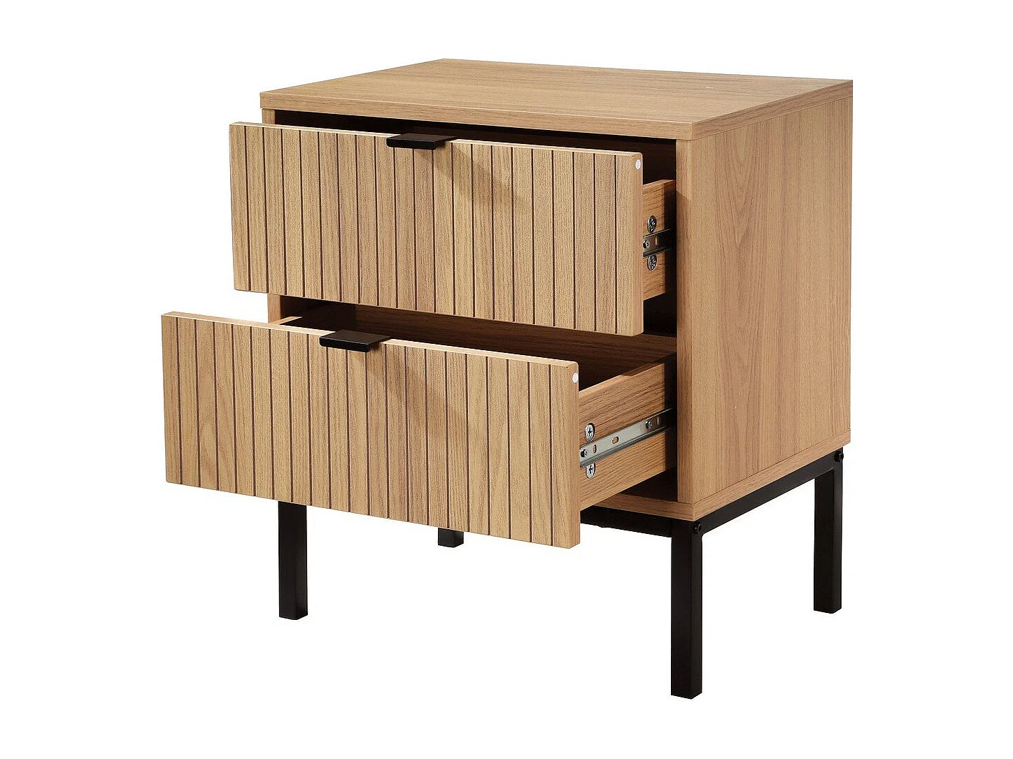 Table de Chevet 2 Tiroirs Effet Bois Rainuré H51cm - TARA