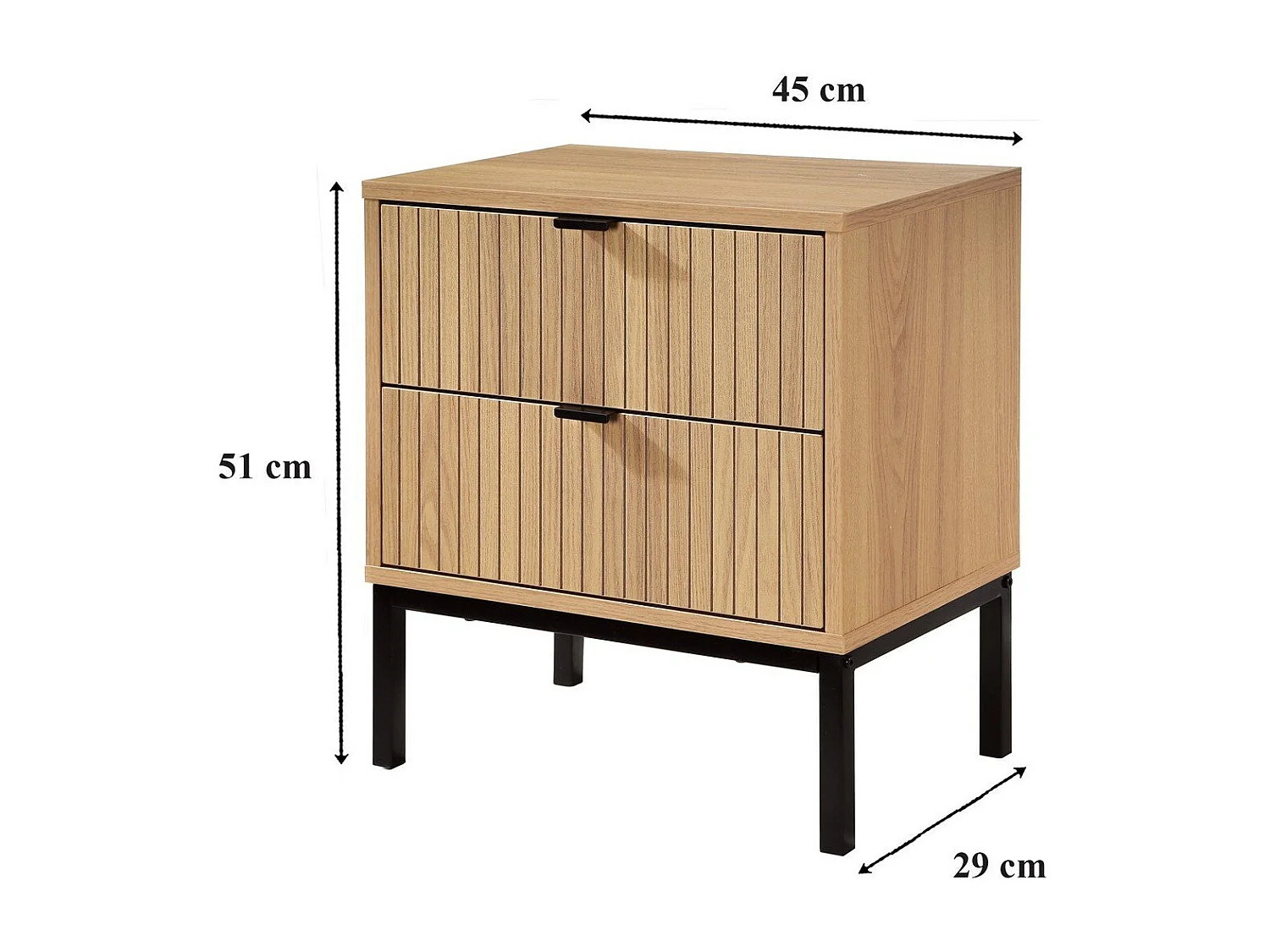 Table de Chevet 2 Tiroirs Effet Bois Rainuré H51cm - TARA
